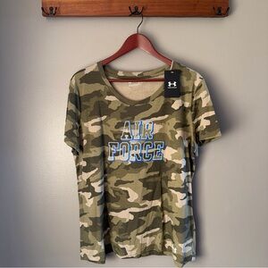 Air Force Under Armour Green Camo Tee, Ladies Loose Cut, Short Sleeve, Size XL
